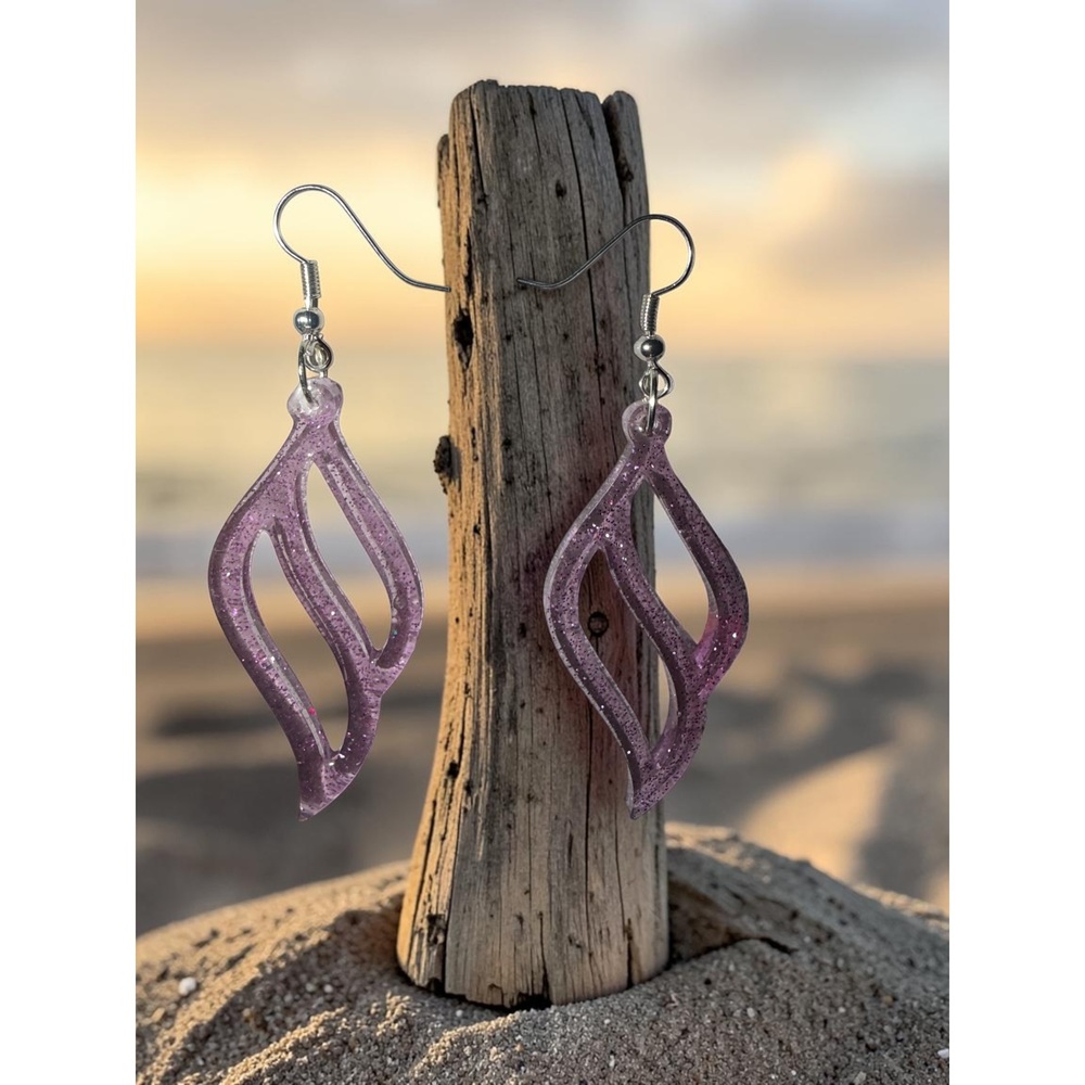Handmade Lavender Leaf Resin Earrings - Picture 8 of 8